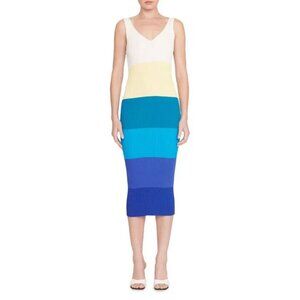 Staud Dana Dress Midi Ribbed Pacific Striped Tank Dress, Size XL